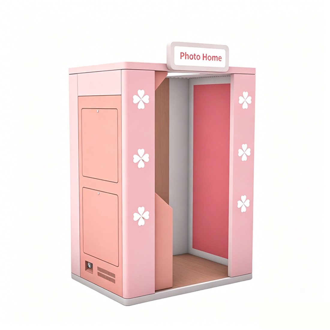 Four‑Mirror‑Life Self‑service Photo Booth, Enclosed Photo‑strip Shooting & Printing Kiosk for Malls 粉色